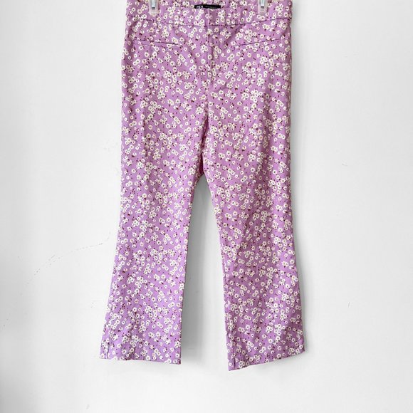 NEW! Blogger Fave Zara High Waisted Lilac Floral Flare Cropped Pants- Size M - Picture 5 of 11